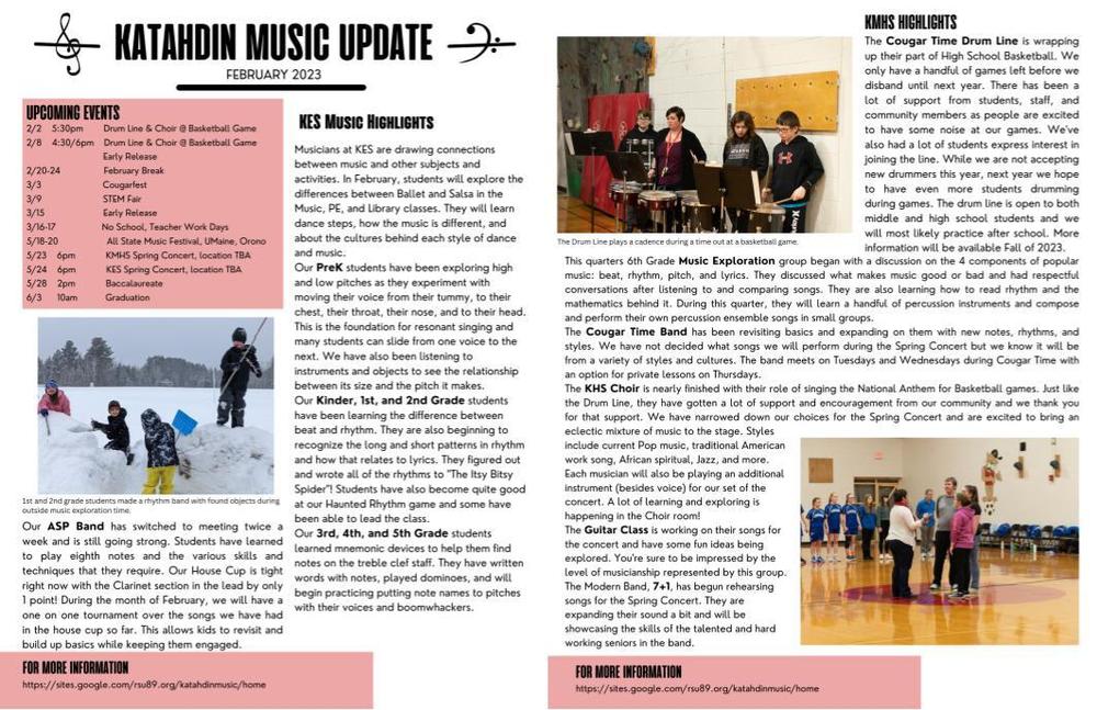 Katahdin Music Update- February 2023