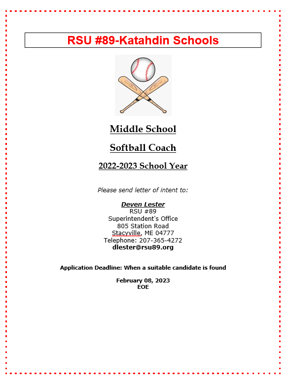 Middle School Softball Coach